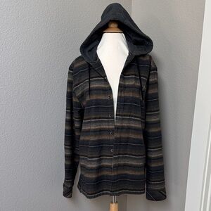 Men’s Baja Flannel hoodie jacket medium Shacket striped